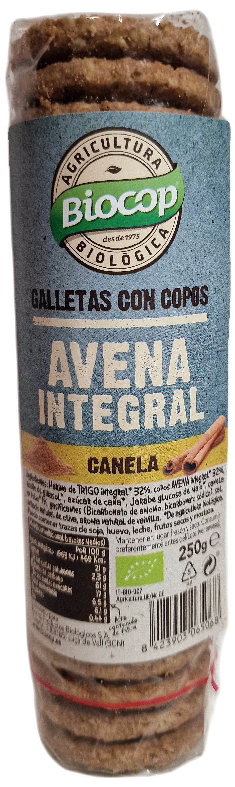 Galletas con copos avena y canela 250 gr